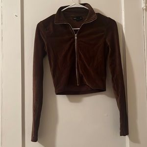 Zip Up Cropped Brown Long Sleeve